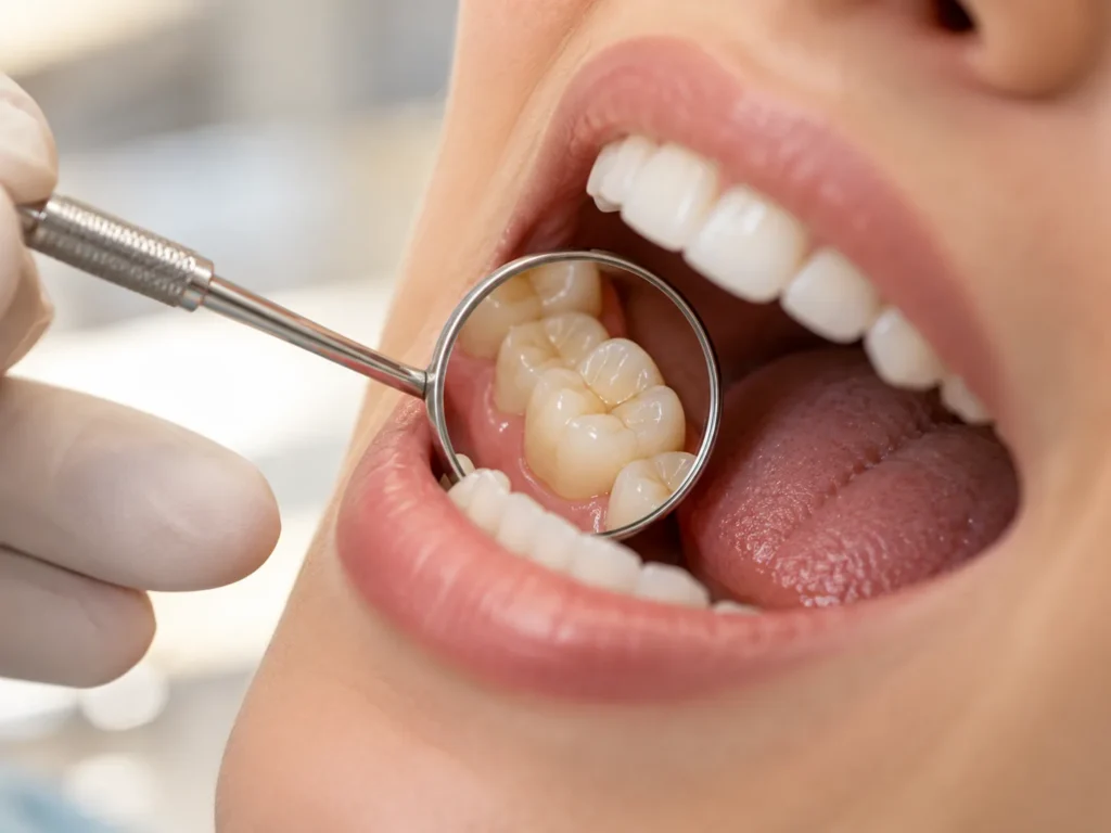 Examen des dents à l’aide d’un miroir dentaire