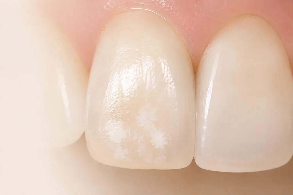 Taches blanches visibles sur les incisives